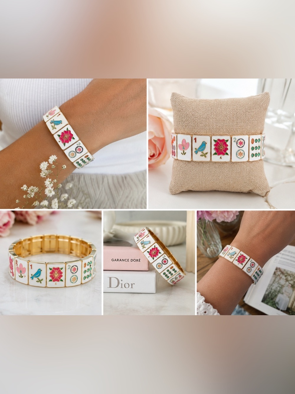 Piper K | Mahjong Tile Charm Stretch Bracelet 🀄️ Hand Painted Glass Stones
